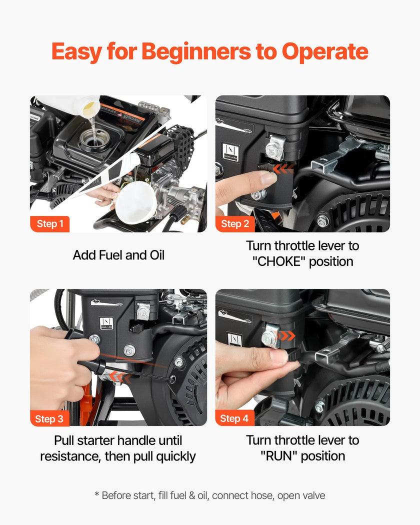 Gas Pressure Washer 2900 PSI 1.85 GPM, Aluminum Pump, 4 Nozzles, 26 ft Hose, Gas Powered Cleaner for Driveways, Cars & Patios