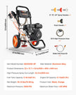 Gas Pressure Washer 2900 PSI 1.85 GPM, Aluminum Pump, 4 Nozzles, 26 ft Hose, Gas Powered Cleaner for Driveways, Cars & Patios