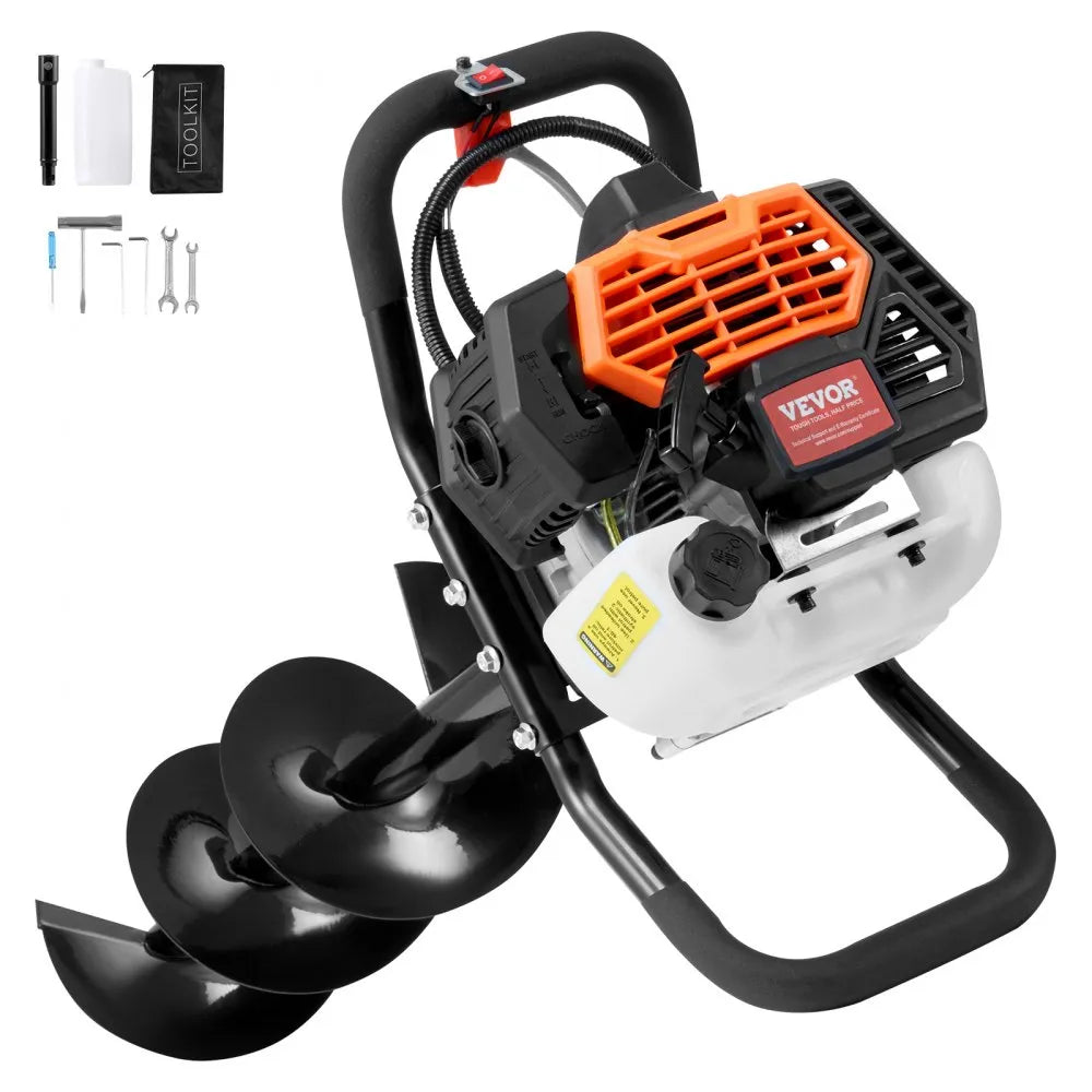 VEVOR Gas Post Hole Digger 52CC 1450W with 8” Drill Bits & 1 Extension Rod