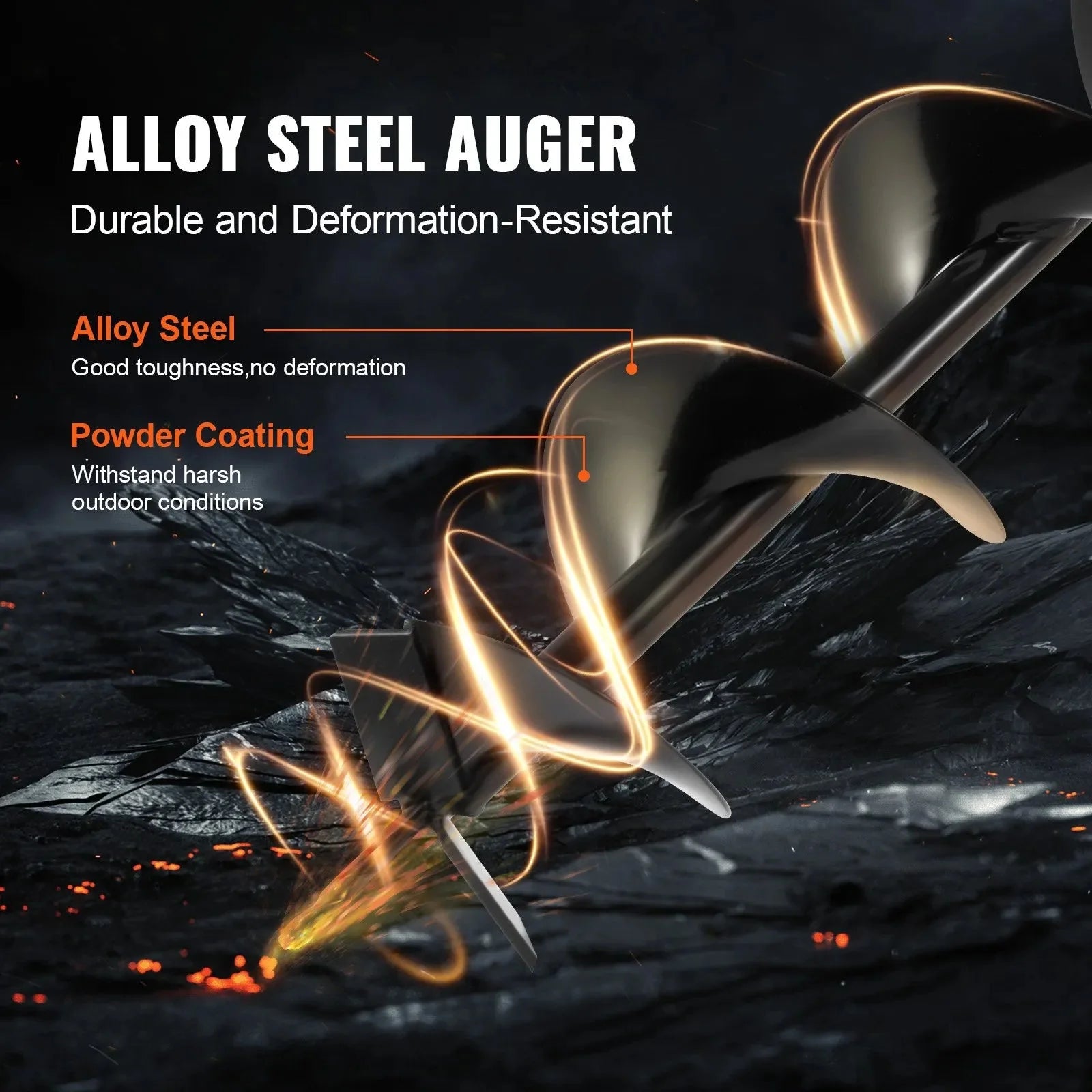 VEVOR Post Hole Digger Gas Powered, 63CC 2400W Earth Auger, Gas Auger with 8” Auger Drill Action Design Bits & 1 Extension Rod, Post Fence Hole Digger for Farmland Garden Plant, Orange+Black