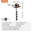 VEVOR Post Hole Digger Gas Powered, 63CC 2400W Earth Auger, Gas Auger with 8” Auger Drill Action Design Bits & 1 Extension Rod, Post Fence Hole Digger for Farmland Garden Plant, Orange+Black