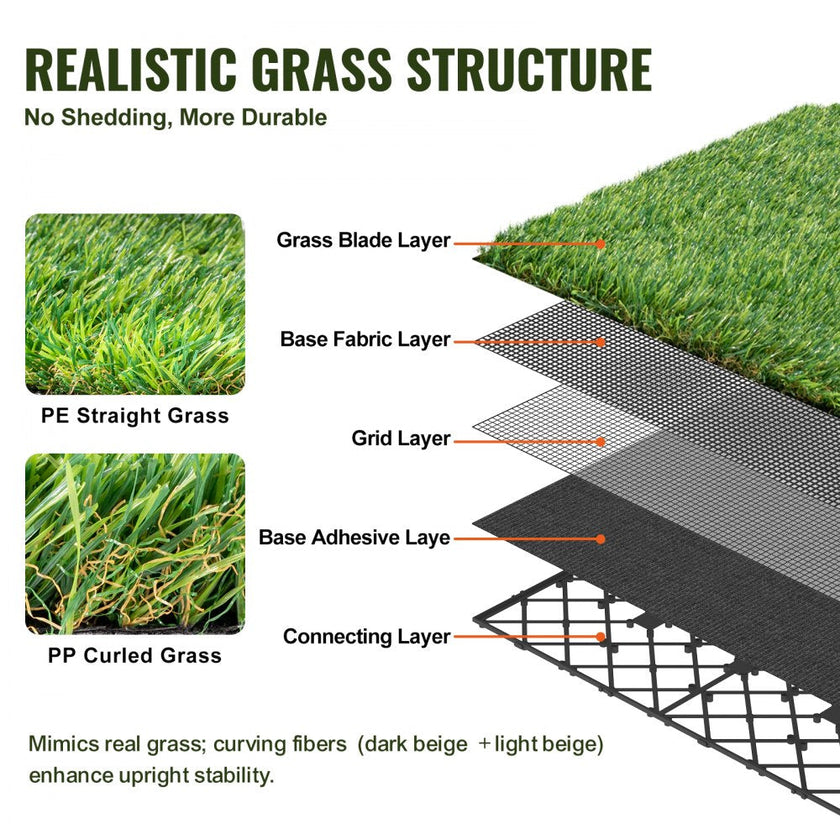 VEVOR Artifical Grass Tiles Interlocking Turf Deck Set, 18 Pack - 12