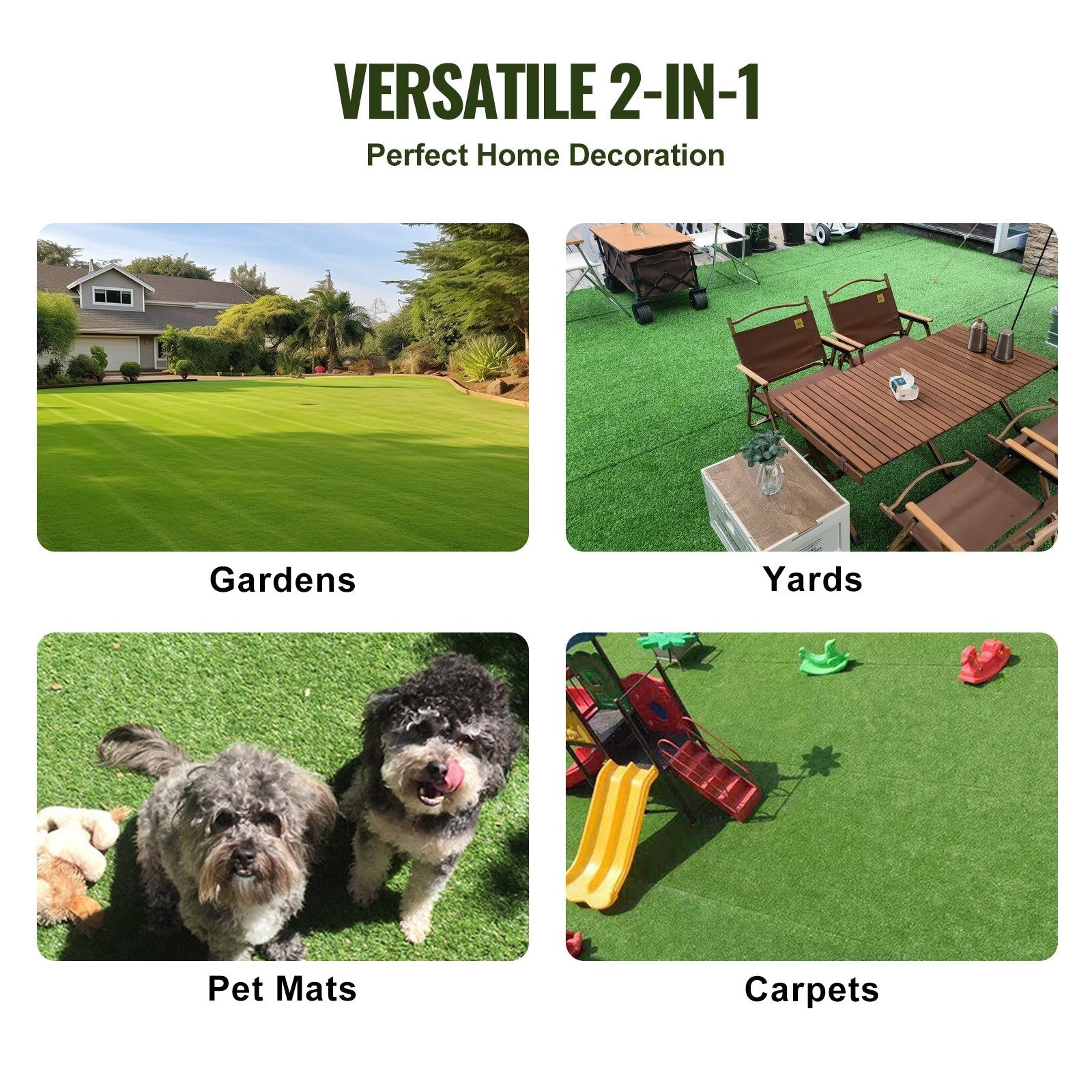 VEVOR Artifical Grass, 3 x 5 ft Rug Green Turf, 1.38