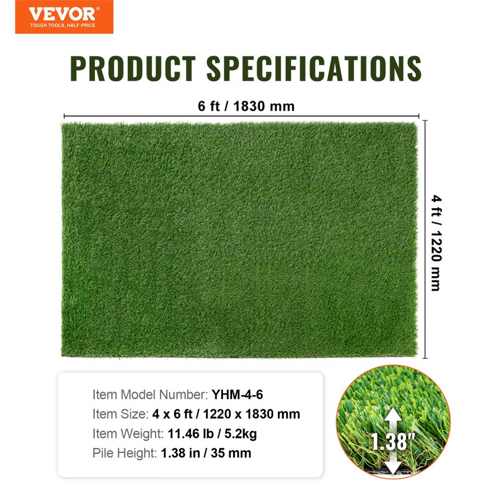VEVOR Artifical Grass, 4 x 6 ft Rug Green Turf, 1.38