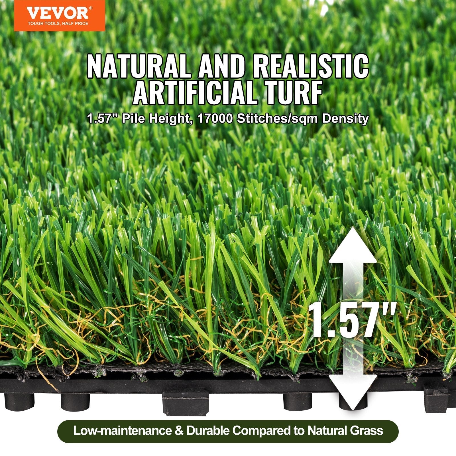 VEVOR Artifical Grass Tiles Interlocking Turf Deck Set, 9 Pack - 12