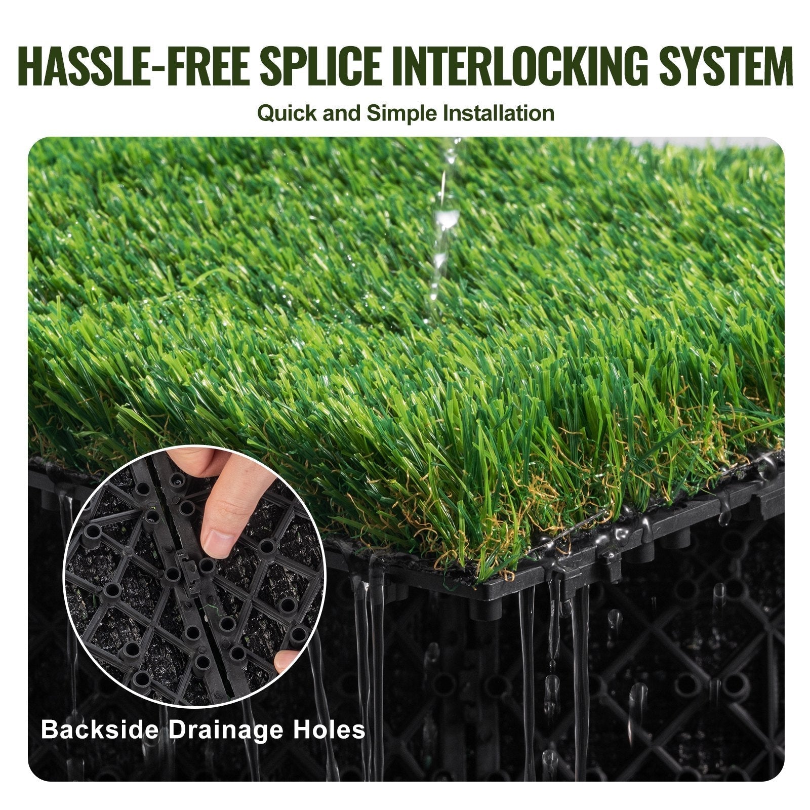 VEVOR Artifical Grass Tiles Interlocking Turf Deck Set, 9 Pack - 12