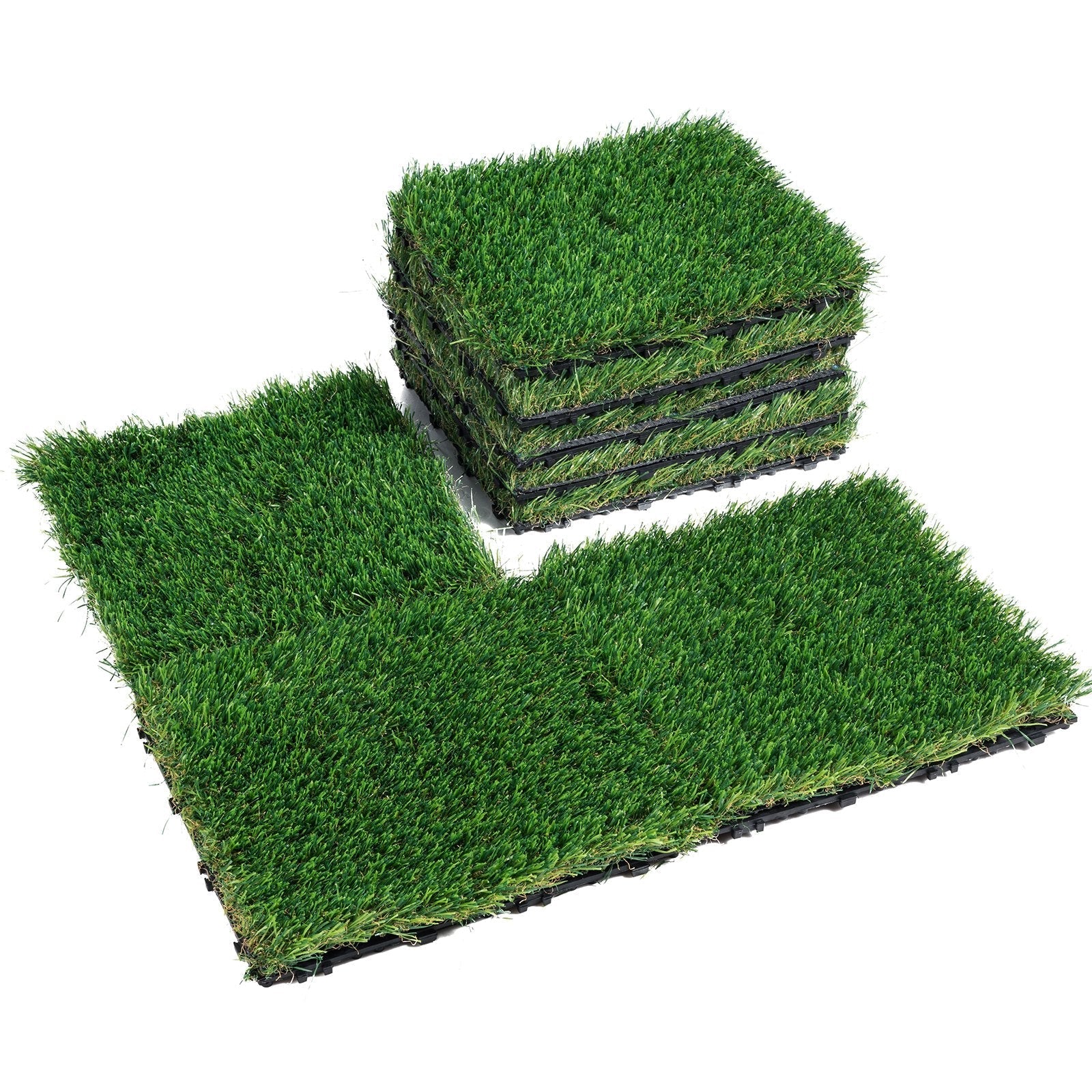 VEVOR Artifical Grass Tiles Interlocking Turf Deck Set, 9 Pack - 12