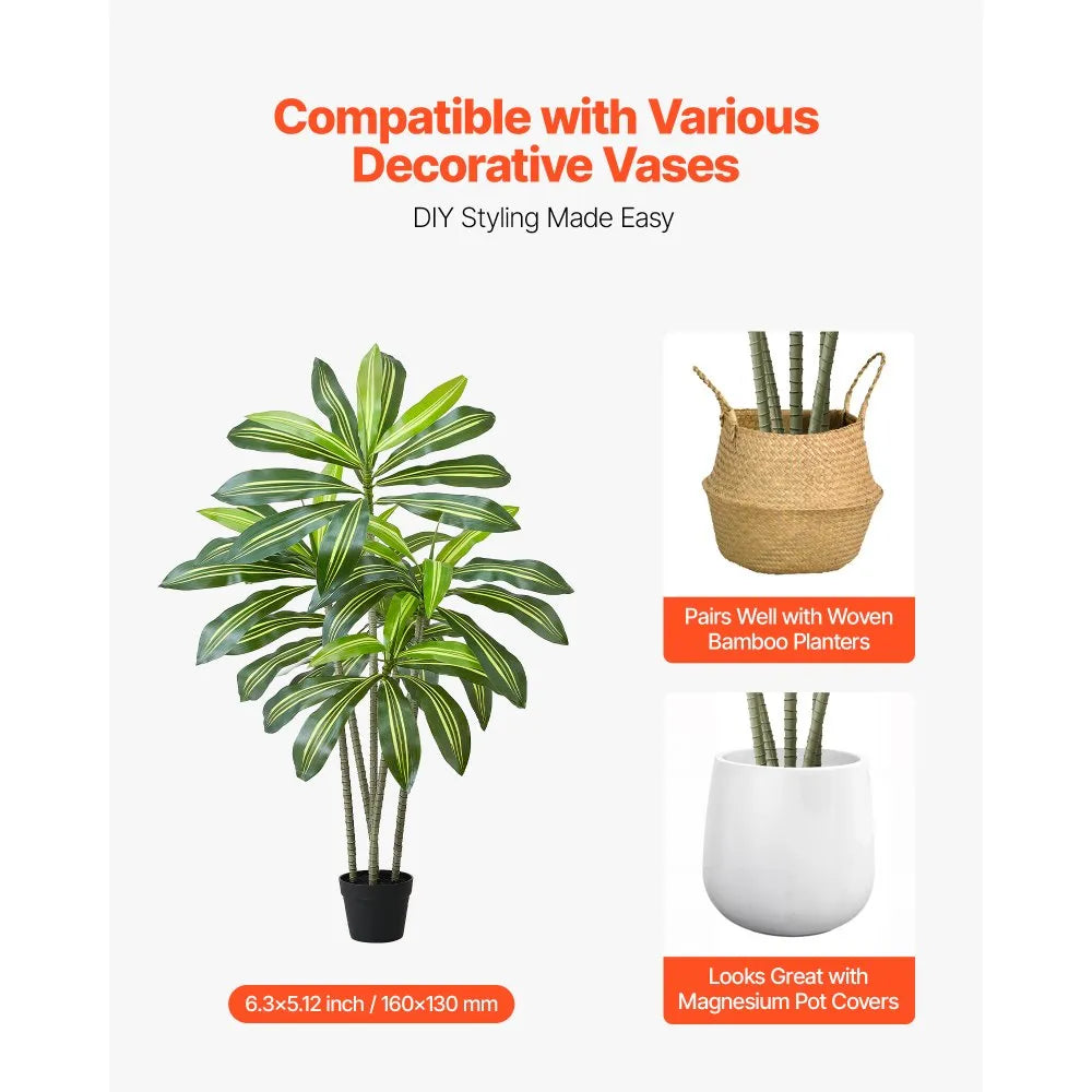 5FT Artificial Dracaena Tree with White Tall Planter – Realistic Faux Tropical Floor Plant for Home & Office