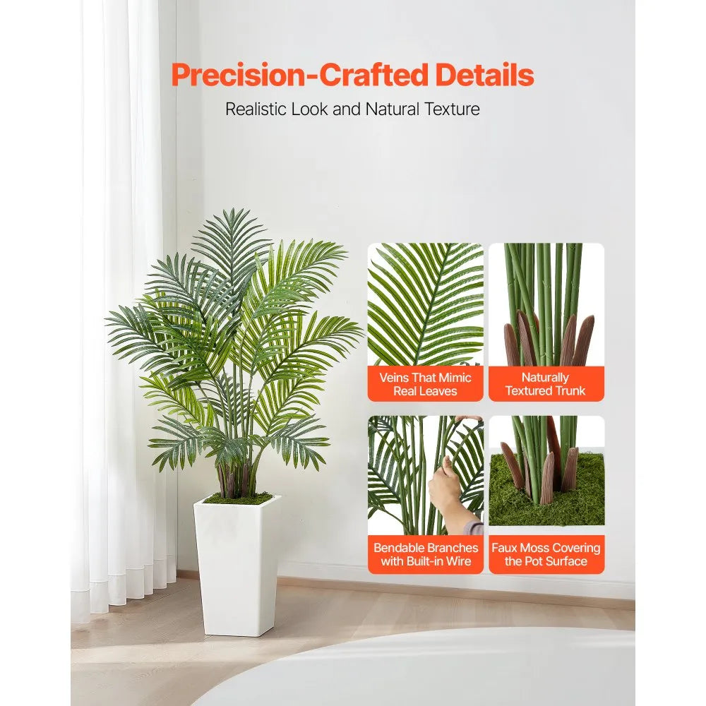 4FT Artificial Areca Palm Trees with White Tall Planters – 2 Pack Realistic Faux Tropical Floor Plants for Home & Office