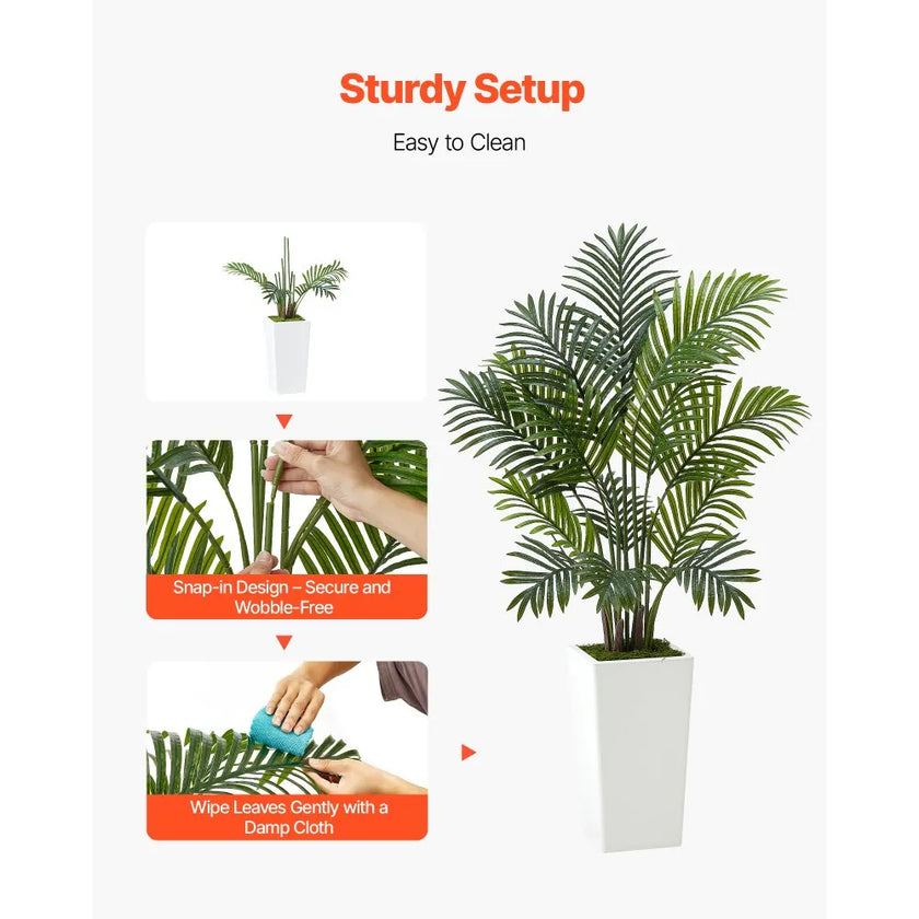 4FT Artificial Areca Palm Trees with White Tall Planters – 2 Pack Realistic Faux Tropical Floor Plants for Home & Office
