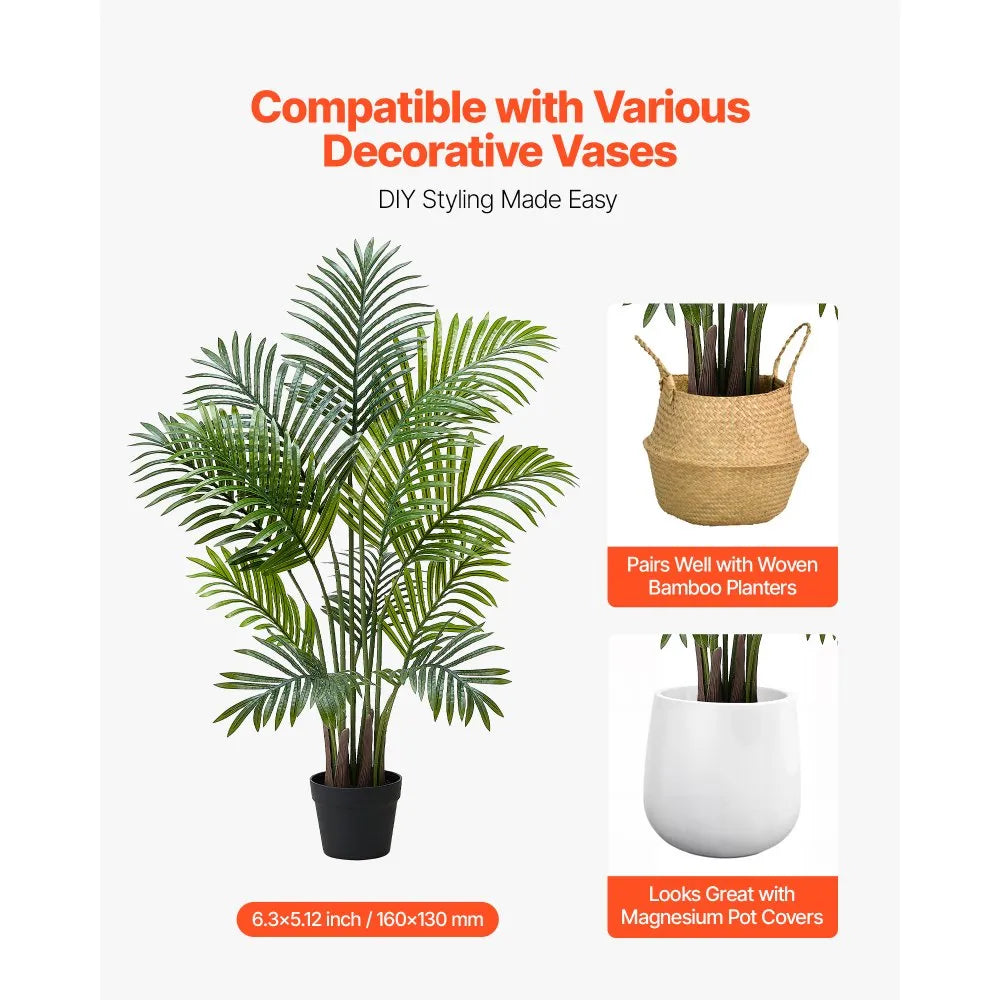 4FT Artificial Areca Palm Trees with White Tall Planters – 2 Pack Realistic Faux Tropical Floor Plants for Home & Office