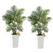 4FT Artificial Areca Palm Trees with White Tall Planters – 2 Pack Realistic Faux Tropical Floor Plants for Home & Office