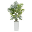 4FT Artificial Areca Palm Trees with White Tall Planters – 2 Pack Realistic Faux Tropical Floor Plants for Home & Office