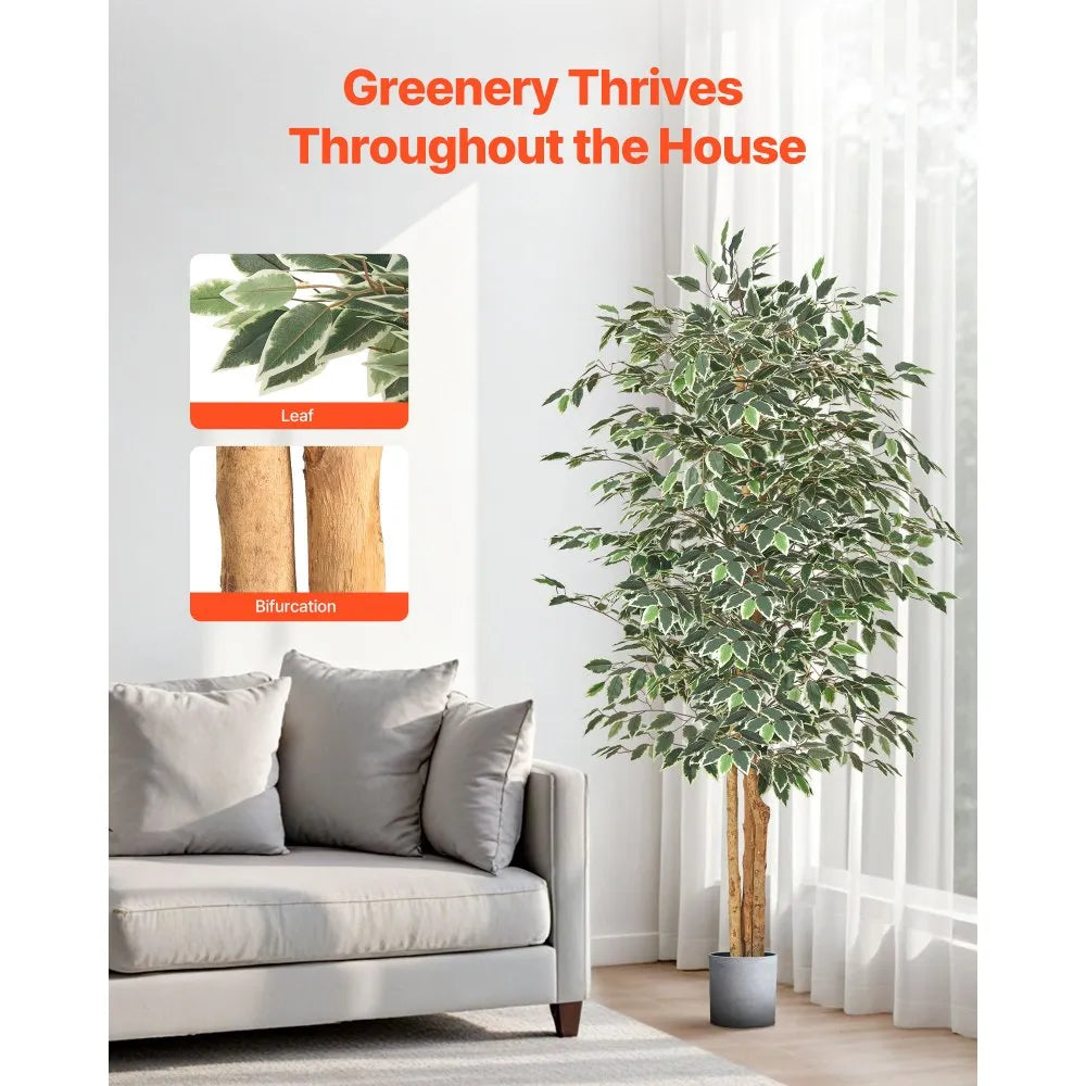 6FT Artificial Ficus Tree with Black Pot – Realistic Faux Indoor Decorative Plant for Home & Office