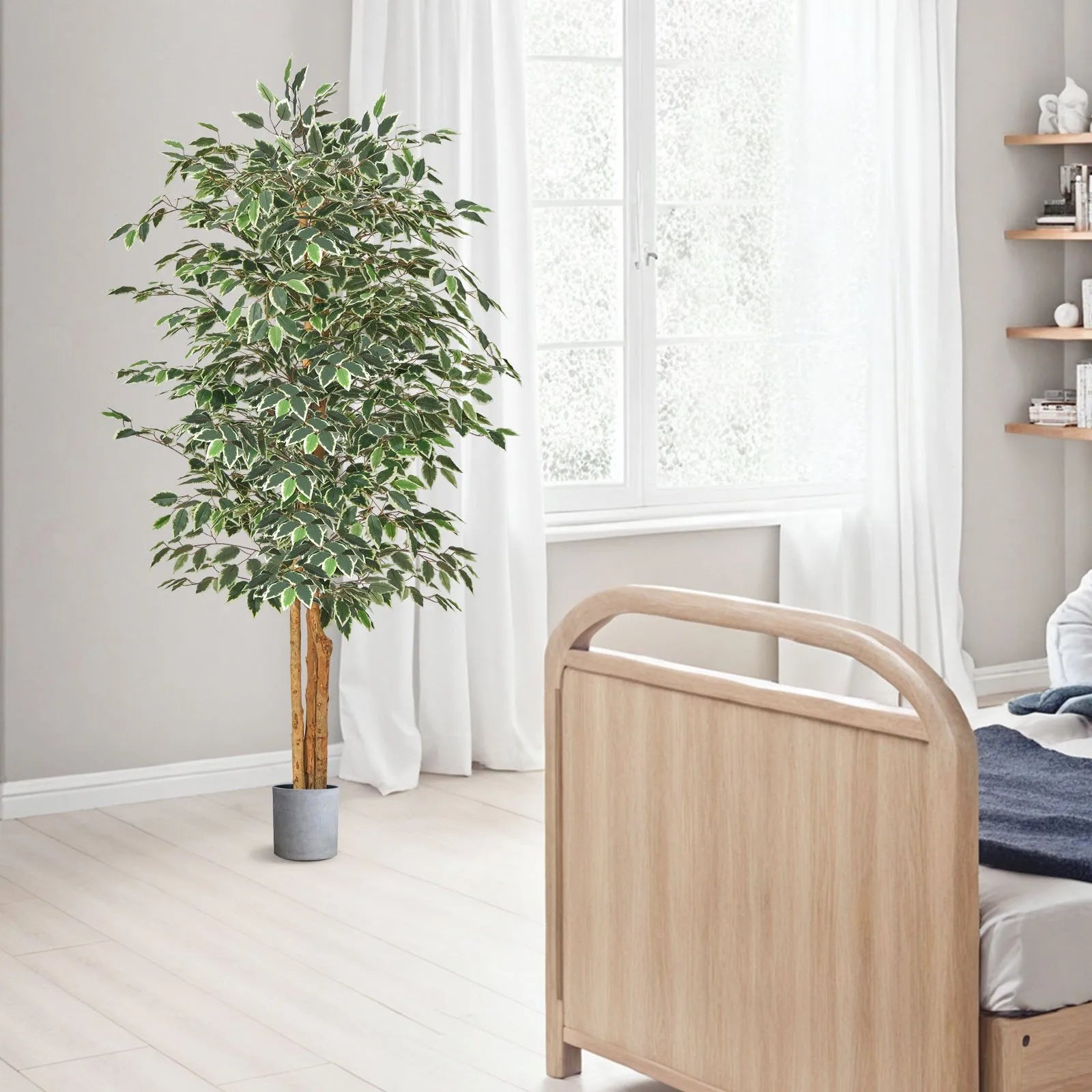 6FT Artificial Ficus Tree with Black Pot – Realistic Faux Indoor Decorative Plant for Home & Office