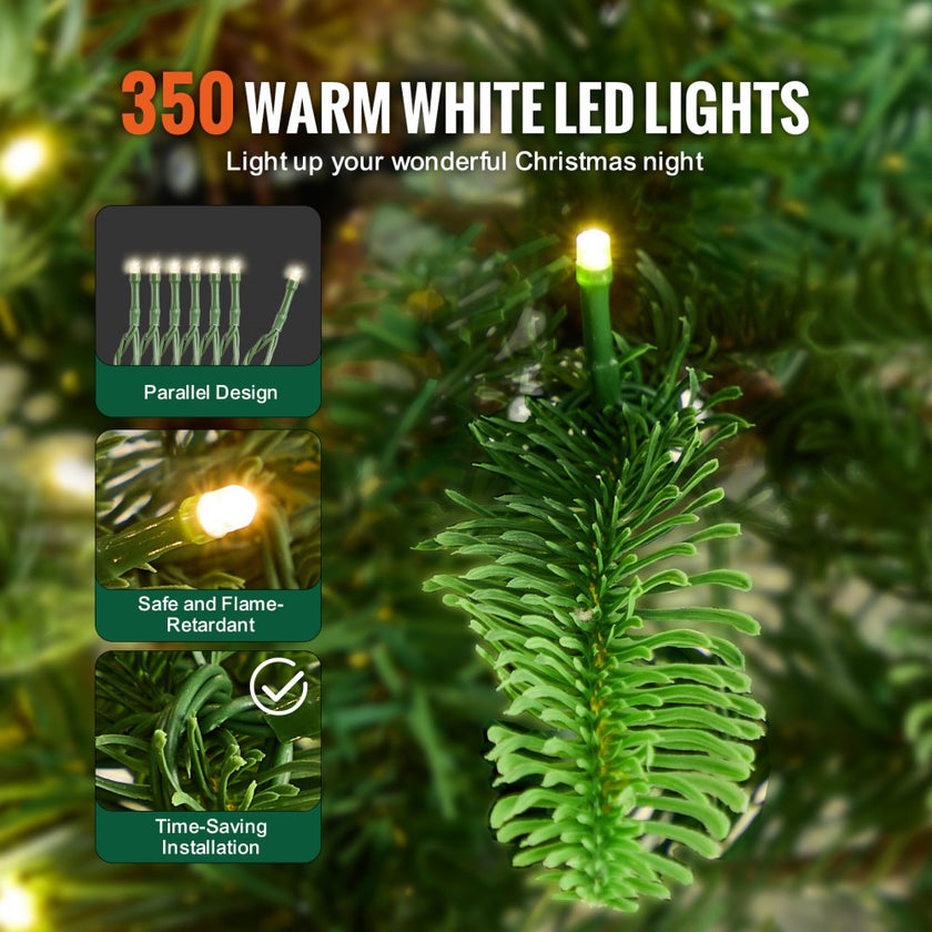 VEVOR Christmas Tree 6.5ft Prelit Artificial Tree with 350 White LEDs 900 Tips