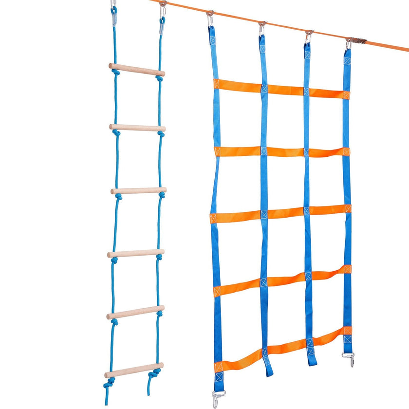VEVOR Ninja Warrior Obstacle Course for Kids, 2 x 50 ft Weatherproof Slacklines, 500lbs Weight Capacity Monkey Line, Outdoor Playset Equipment, Backyard Toys Training Equipment Set with 12 Obstacles