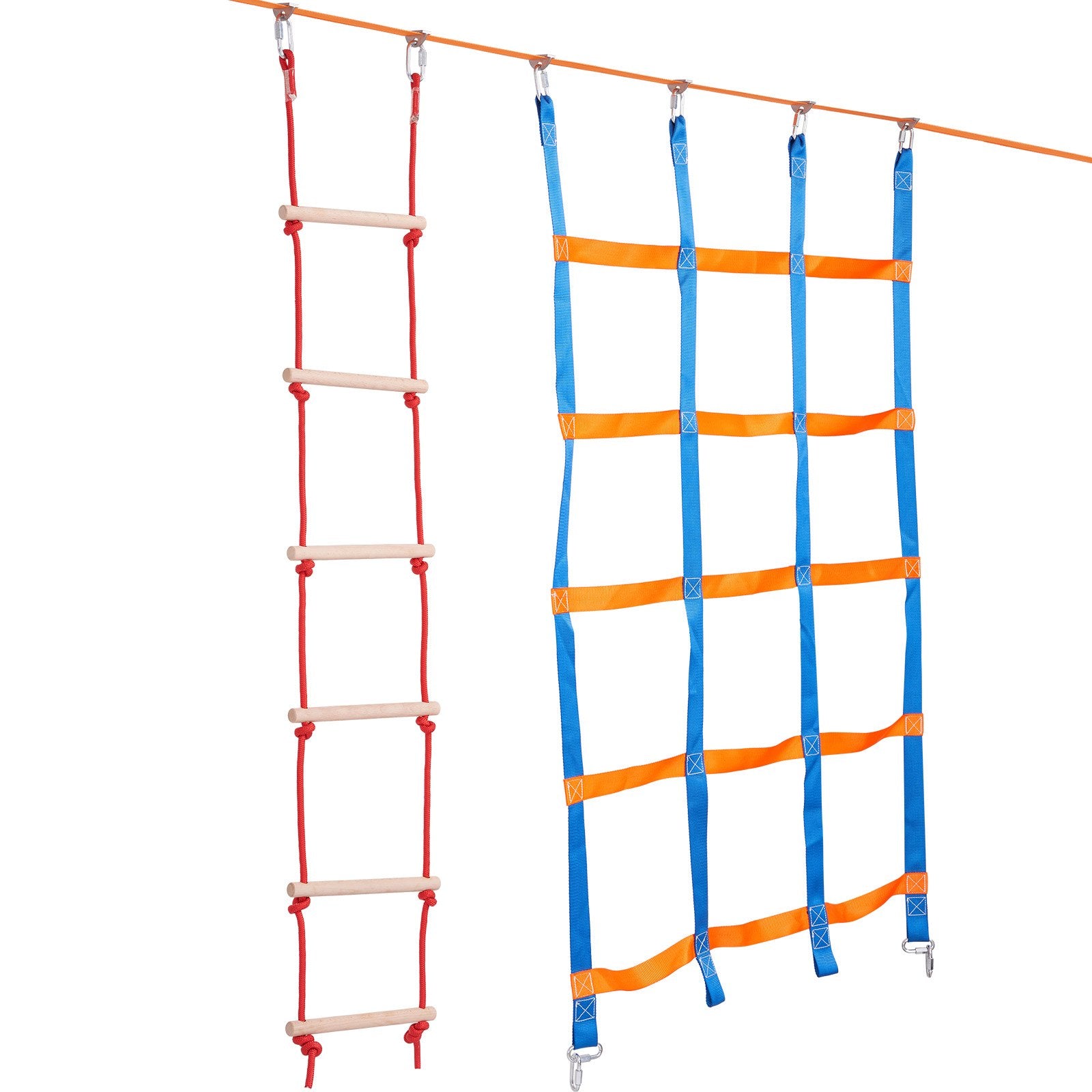 VEVOR Ninja Warrior Obstacle Course for Kids, 2 x 50 ft Weatherproof Slacklines, 500lbs Weight Capacity Monkey Line, Outdoor Playset Equipment, Backyard Toys Training Equipment Set with 10 Obstacles