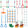 VEVOR Ninja Warrior Obstacle Course for Kids, 2 x 65 ft Weatherproof Slacklines, 500lbs Weight Capacity Monkey Line, Outdoor Playset Equipment, Backyard Toys Training Equipment Set with 12 Obstacles
