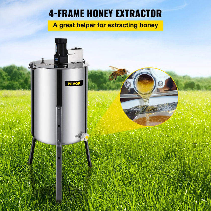 VEVOR Electric Honey Extractor 4 Frame Bee Honey Extractor Separator Stainless Steel Honey Frame Extractor Spinner Drum Beekeeping Extractor Apiary Centrifuge Equipment