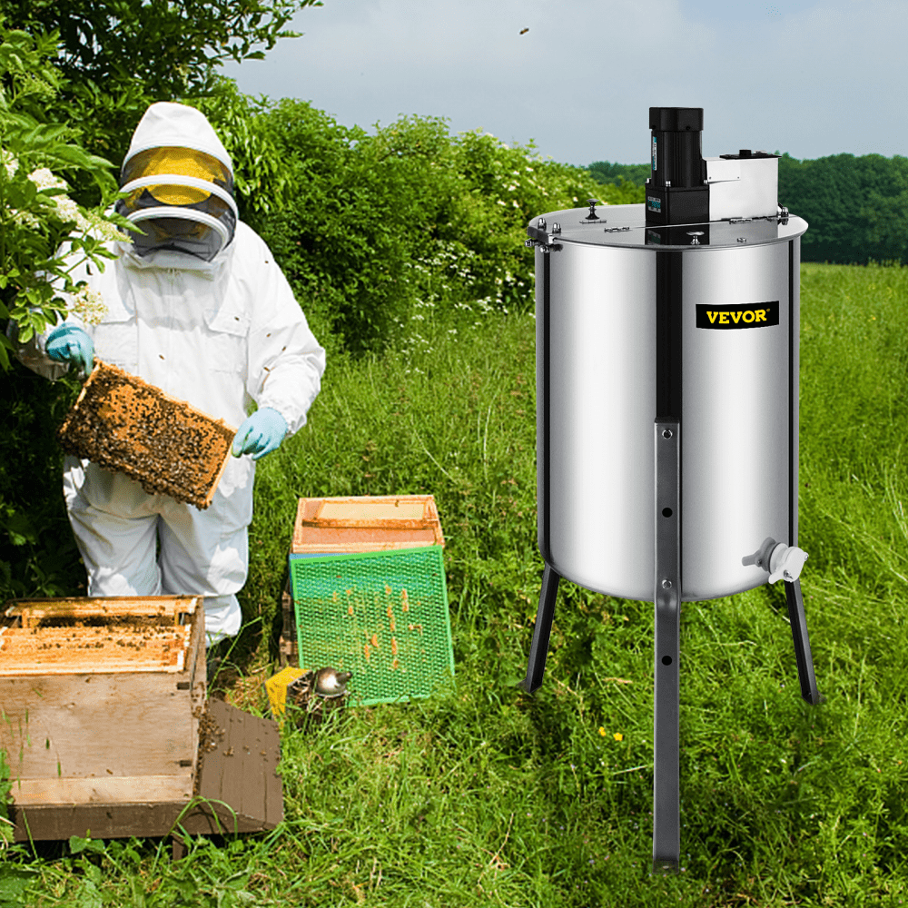 VEVOR Electric Honey Extractor 4 Frame Bee Honey Extractor Separator Stainless Steel Honey Frame Extractor Spinner Drum Beekeeping Extractor Apiary Centrifuge Equipment