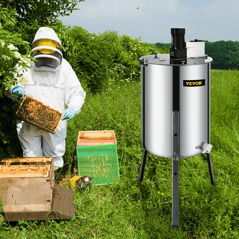 VEVOR Electric Honey Extractor 4 Frame Bee Honey Extractor Separator Stainless Steel Honey Frame Extractor Spinner Drum Beekeeping Extractor Apiary Centrifuge Equipment
