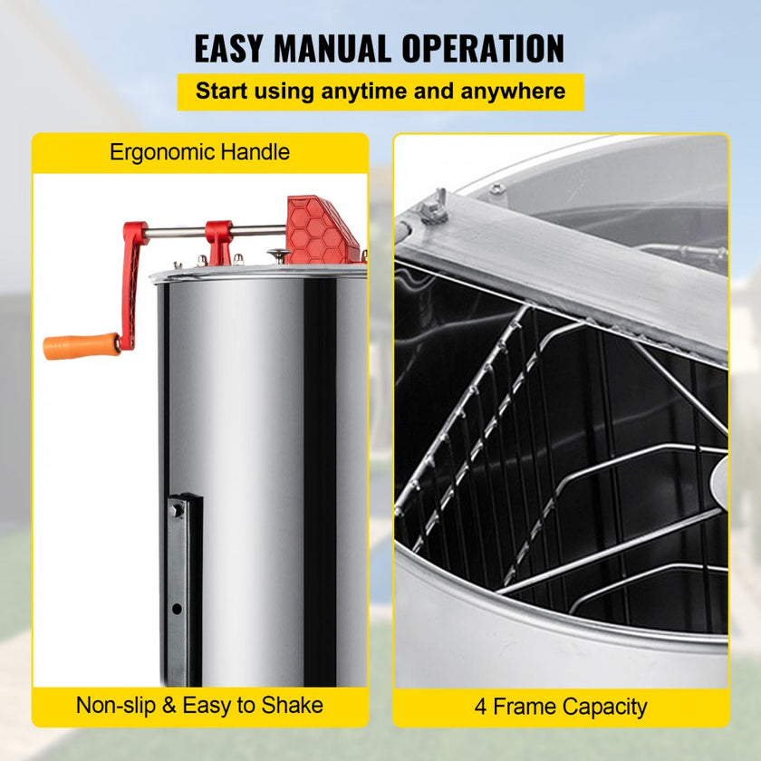 VEVOR Manual Honey Extractor Separator 4 Frame Stainless Steel Honeycomb Drum Spinner Crank Beekeeping Equipment Apiary Centrifuge Equipment