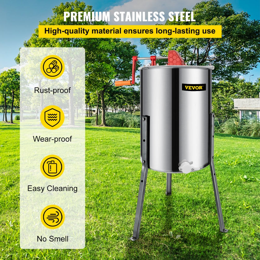 VEVOR Manual Honey Extractor Separator 4 Frame Stainless Steel Honeycomb Drum Spinner Crank Beekeeping Equipment Apiary Centrifuge Equipment