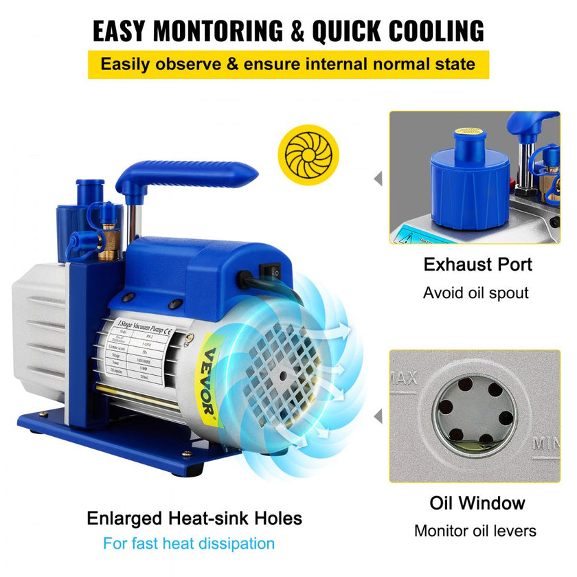 VEVOR Vacuum Chamber with Pump, 5 Gallon Chamber, 5CFM 1/2 HP Single Stage Rotary Vane Vacuum Pump, 110V HVAC Air Tool Set for Stabilizing Wood, Degassing Silicones, Epoxies and Essential Oils