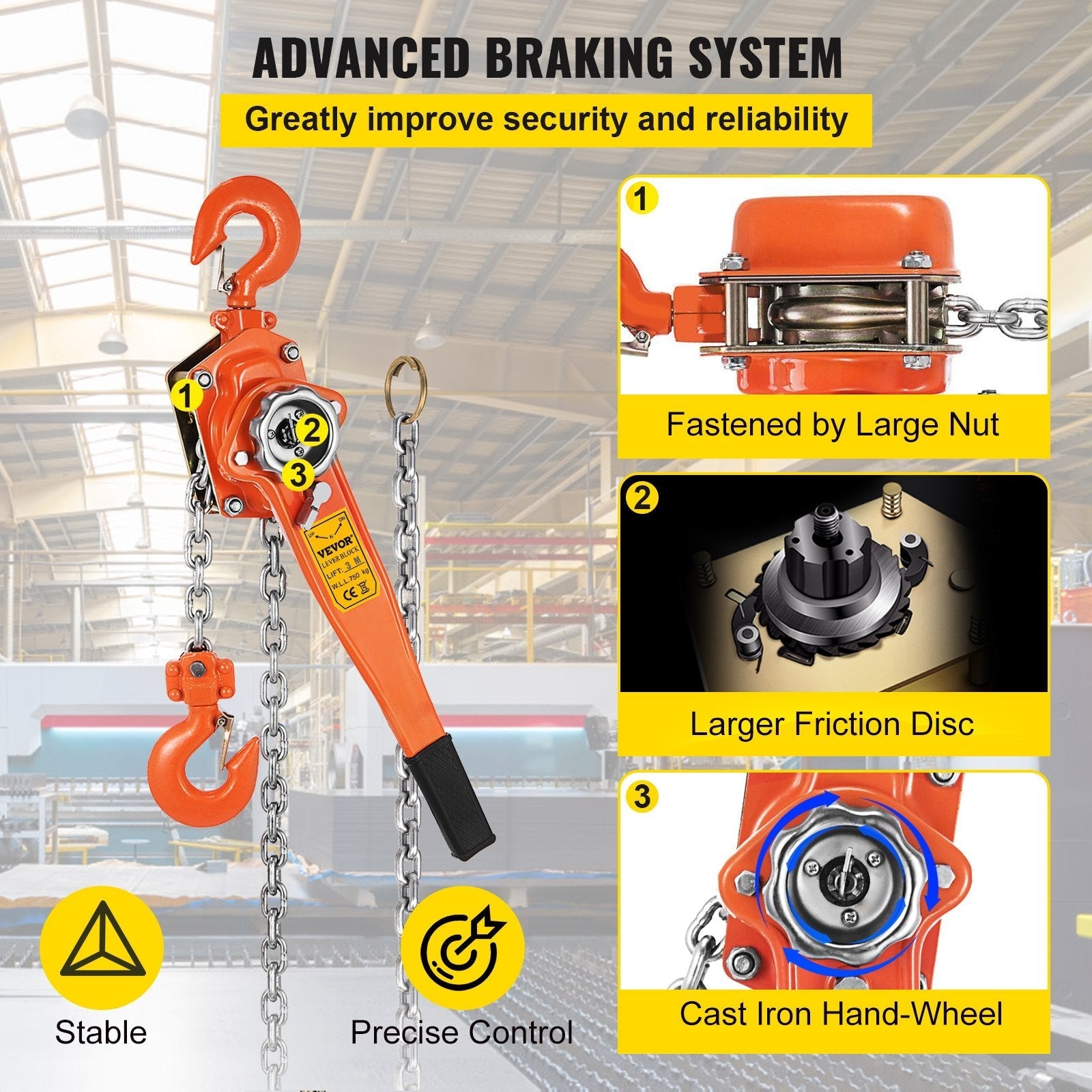 VEVOR Lever Chain Hoist, 0.75Ton 1650lbs Capacity Ratchet Puller with 10FT Max. Lifting Height, Come Along 2 Heavy Duty Steel Hooks, Manual Handling Tool for Cargo Moving in Construction, Warehouse