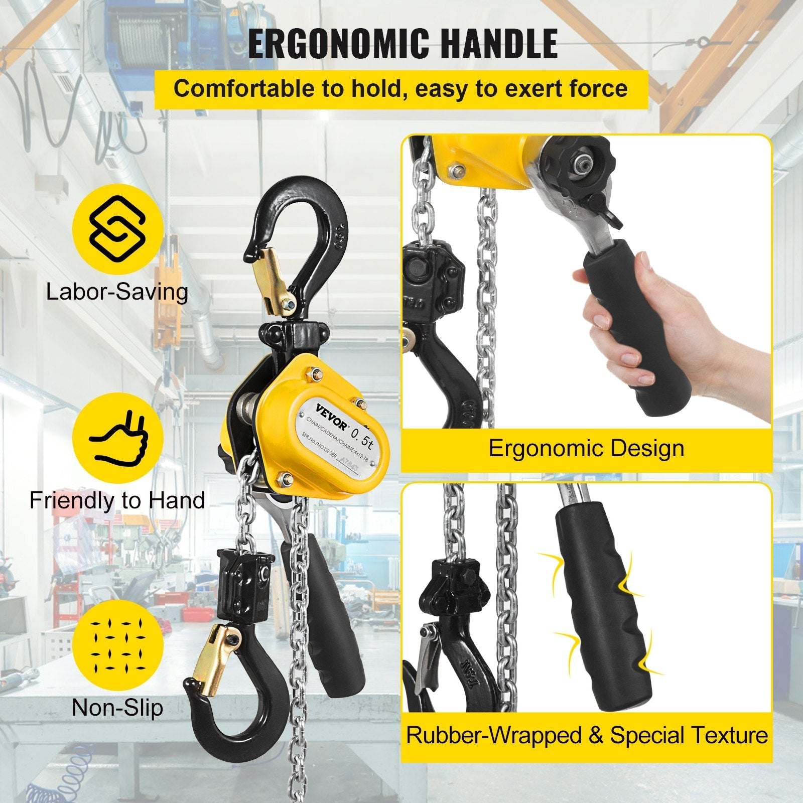 VEVOR 0.5T Lever Block Chain Hoist 3M 10Ft Chain Hoist Alloy Steel G80 Chain Ratchet Lever Hoist with Hook (0.5T 10 Ft)