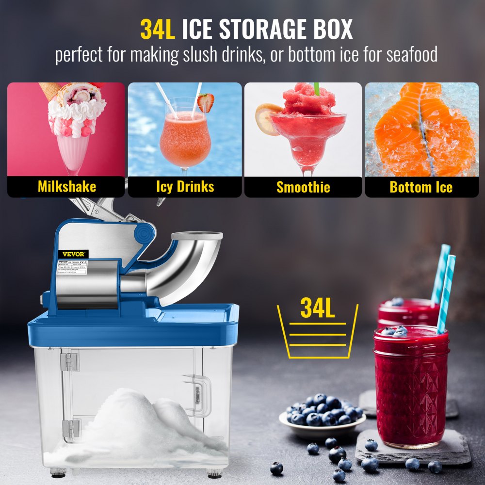 Commercial Snow Cone Machine Ice Shaver Ice Crusher Ice Blender Dual Blades Etl