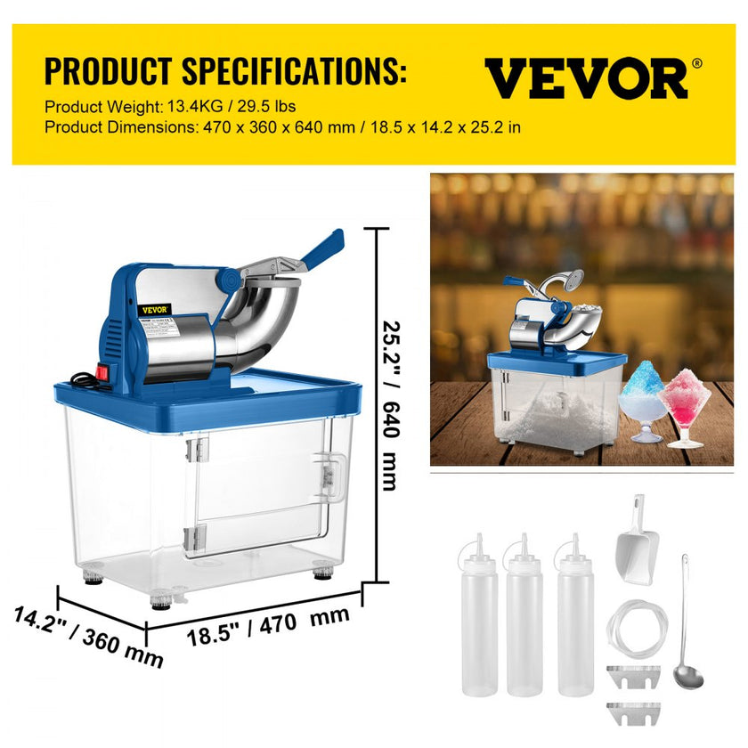 Commercial Snow Cone Machine Ice Shaver Ice Crusher Ice Blender Dual Blades Etl