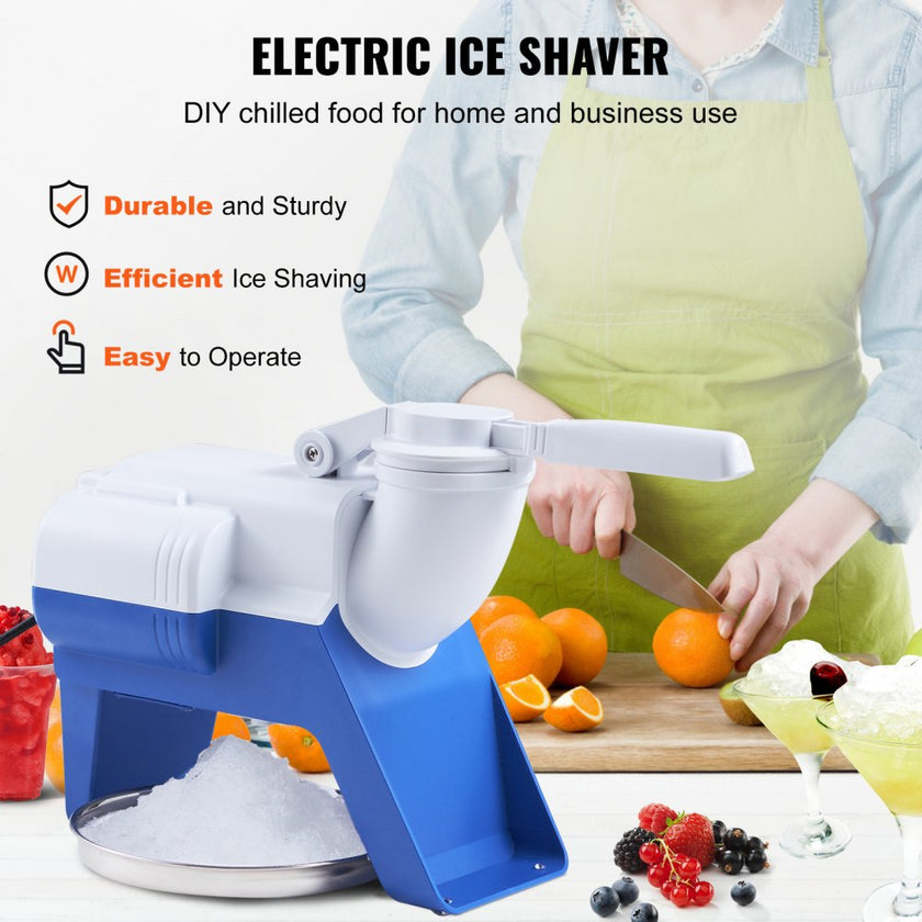 VEVOR Ice Crushers Machine, 176lbs Per Hour Electric Snow Cone Maker with 2 Blades, Shaved Ice Machine, 220W Ice Shaver Machine for Margaritas, Home and Commercial Use, White