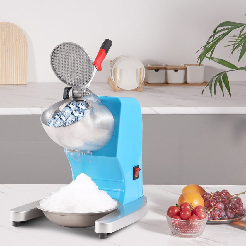 VEVOR Ice Crushers Machine, 220lbs Per Hour Electric Snow Cone Maker with 4 Blades, Stainless Steel Shaved Ice Machine with Cover and Bowl, 300W Ice Shaver Machine for Home and Commercial Use, Blue