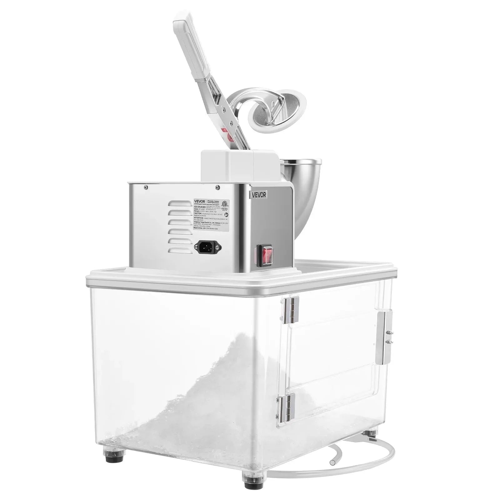 VEVOR Commercial Ice Crusher 661LBS/H, 350W Electric Snow Cone Machine with 4 Blades, 1400RPM Stainless Steel Shaved Ice Machine with 11 Gal Crushed-Ice Box, for Family Restaurants Bars, White