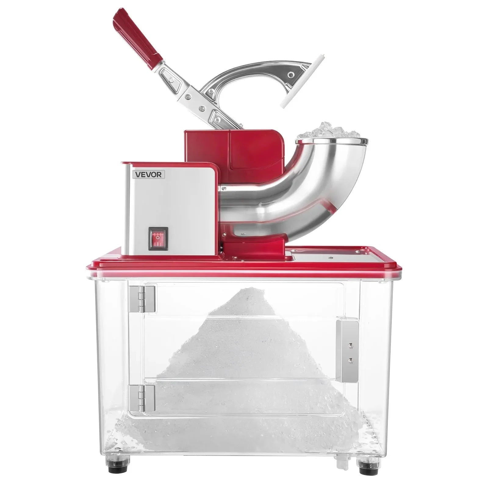 VEVOR Commercial Ice Crusher 661LBS/H, 350W Electric Snow Cone Machine with 4 Blades, 2000RPM Stainless Steel Shaved Ice Machine with 11 Gal Crushed-Ice Box, for Family Restaurants Bars, Red