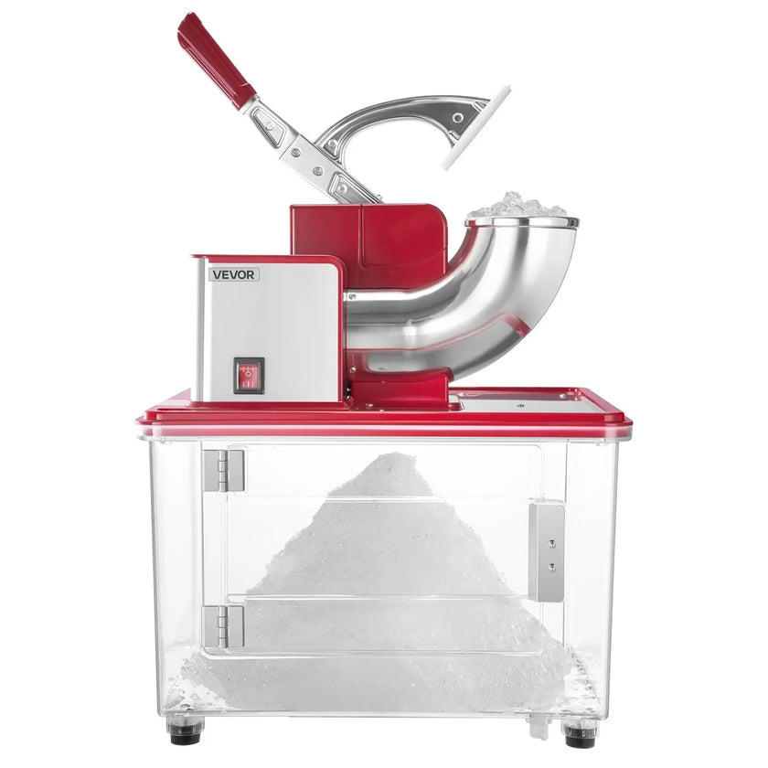 VEVOR Commercial Ice Crusher 661LBS/H, 350W Electric Snow Cone Machine with 4 Blades, 2000RPM Stainless Steel Shaved Ice Machine with 11 Gal Crushed-Ice Box, for Family Restaurants Bars, Red