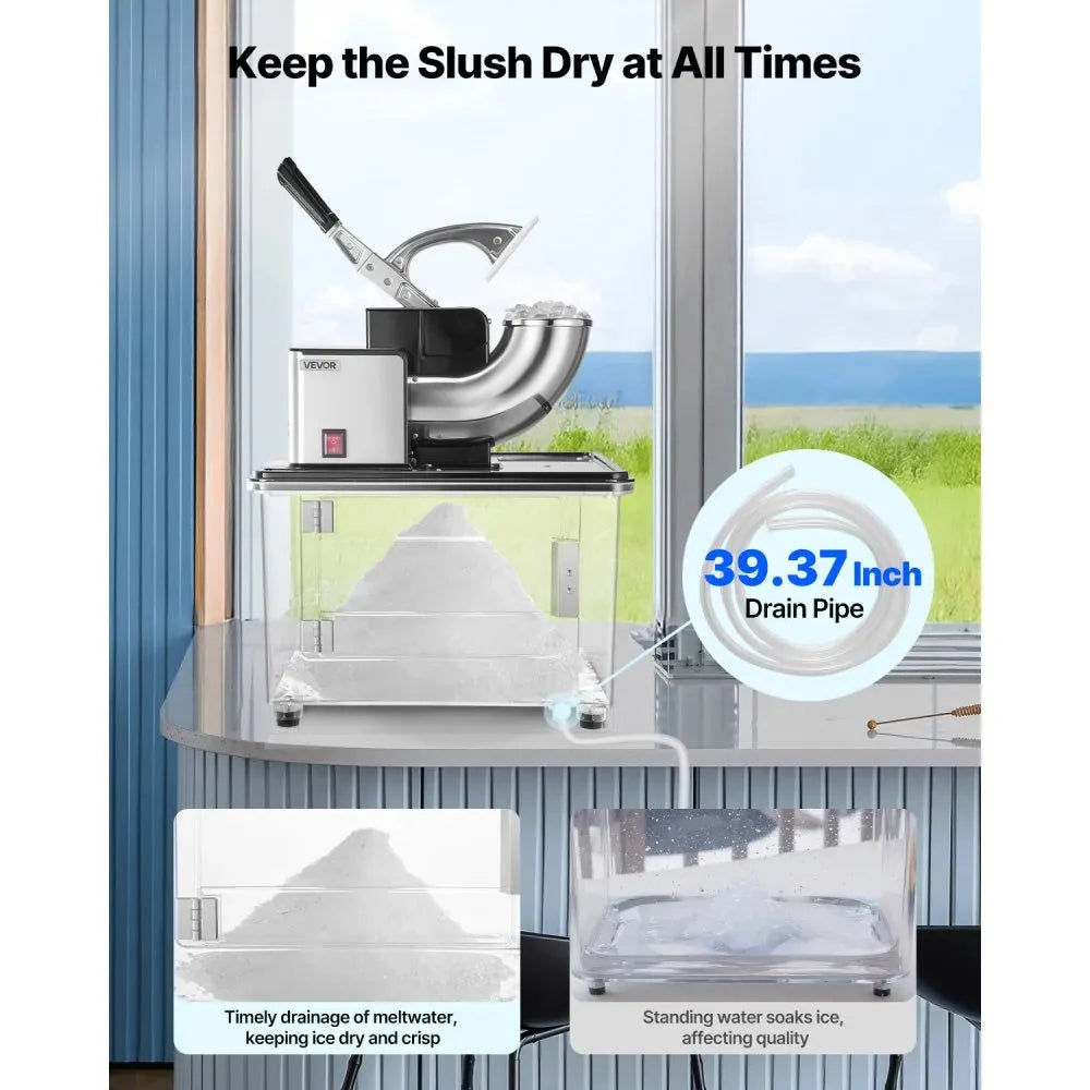 VEVOR Commercial Ice Crusher 661LBS/H, 350W Electric Snow Cone Machine with 4 Blades, 2000RPM Stainless Steel Shaved Ice Machine with 11 Gal Crushed-Ice Box, for Family Restaurants Bars, Black