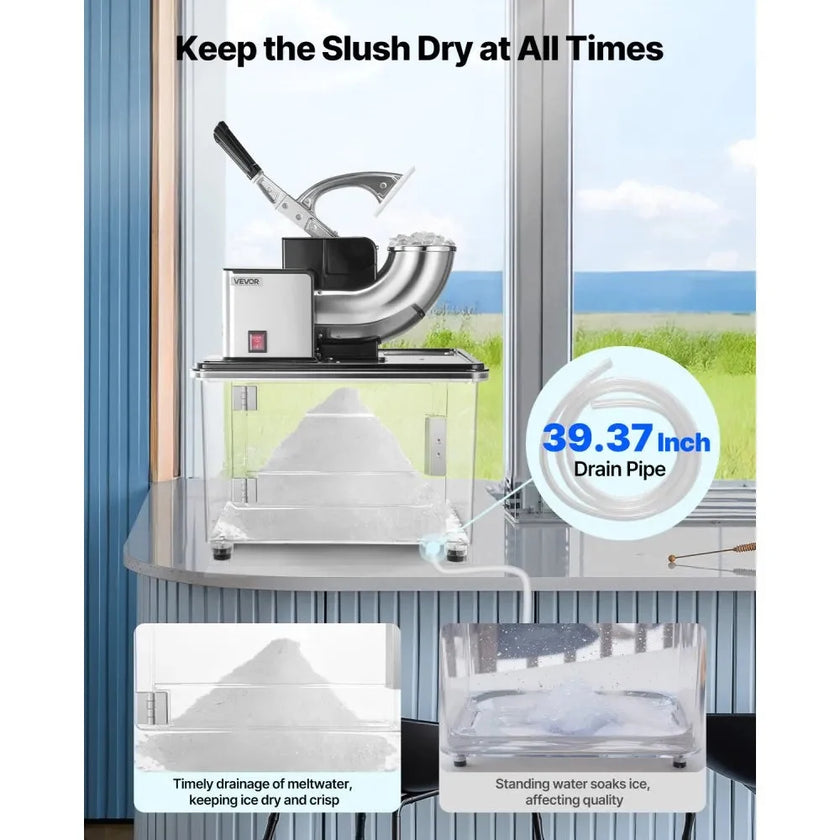 VEVOR Commercial Ice Crusher 661LBS/H, 350W Electric Snow Cone Machine with 4 Blades, 2000RPM Stainless Steel Shaved Ice Machine with 11 Gal Crushed-Ice Box, for Family Restaurants Bars, Black