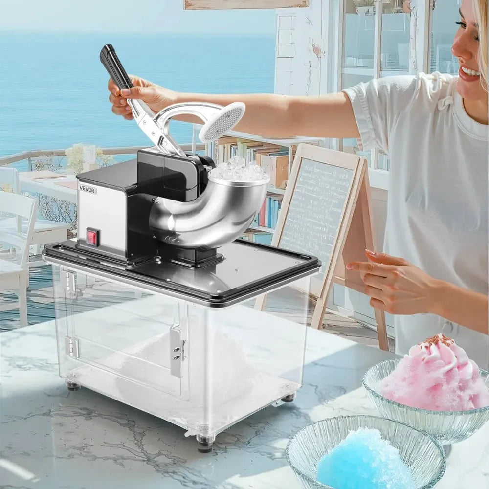 VEVOR Commercial Ice Crusher 661LBS/H, 350W Electric Snow Cone Machine with 4 Blades, 2000RPM Stainless Steel Shaved Ice Machine with 11 Gal Crushed-Ice Box, for Family Restaurants Bars, Black