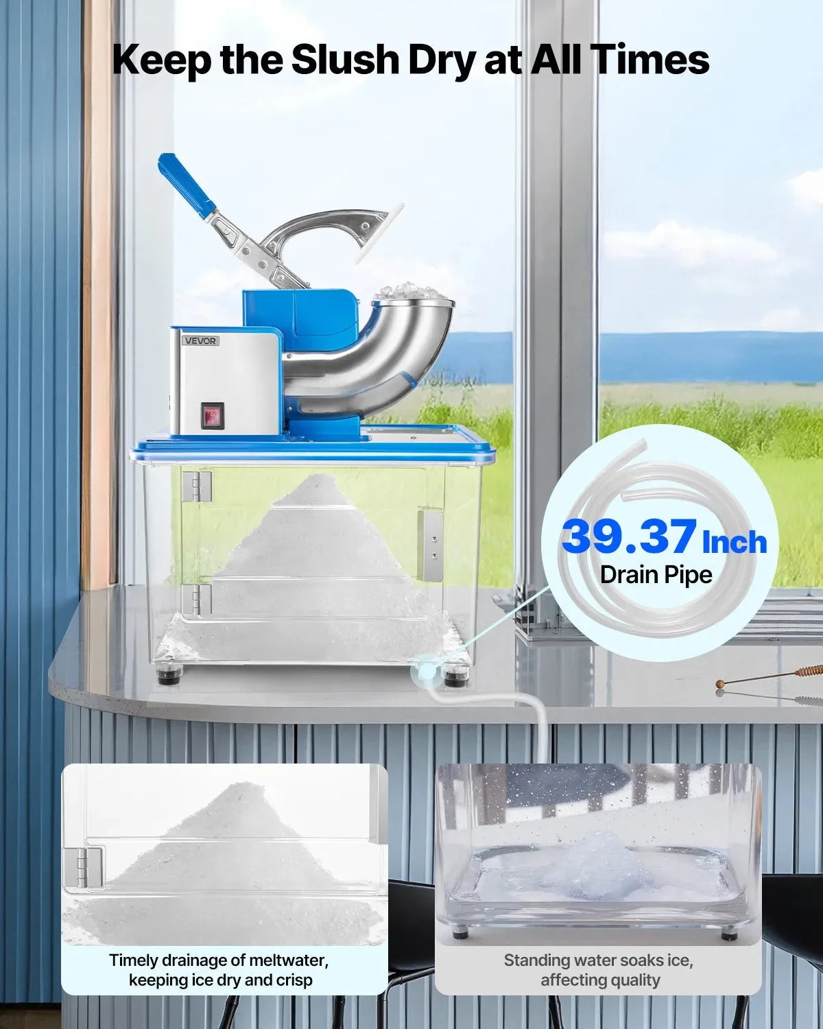 VEVOR Commercial Ice Crusher 661LBS/H, 350W Electric Snow Cone Machine with 4 Blades, 2000RPM Stainless Steel Shaved Ice Machine with 11 Gal Crushed-Ice Box