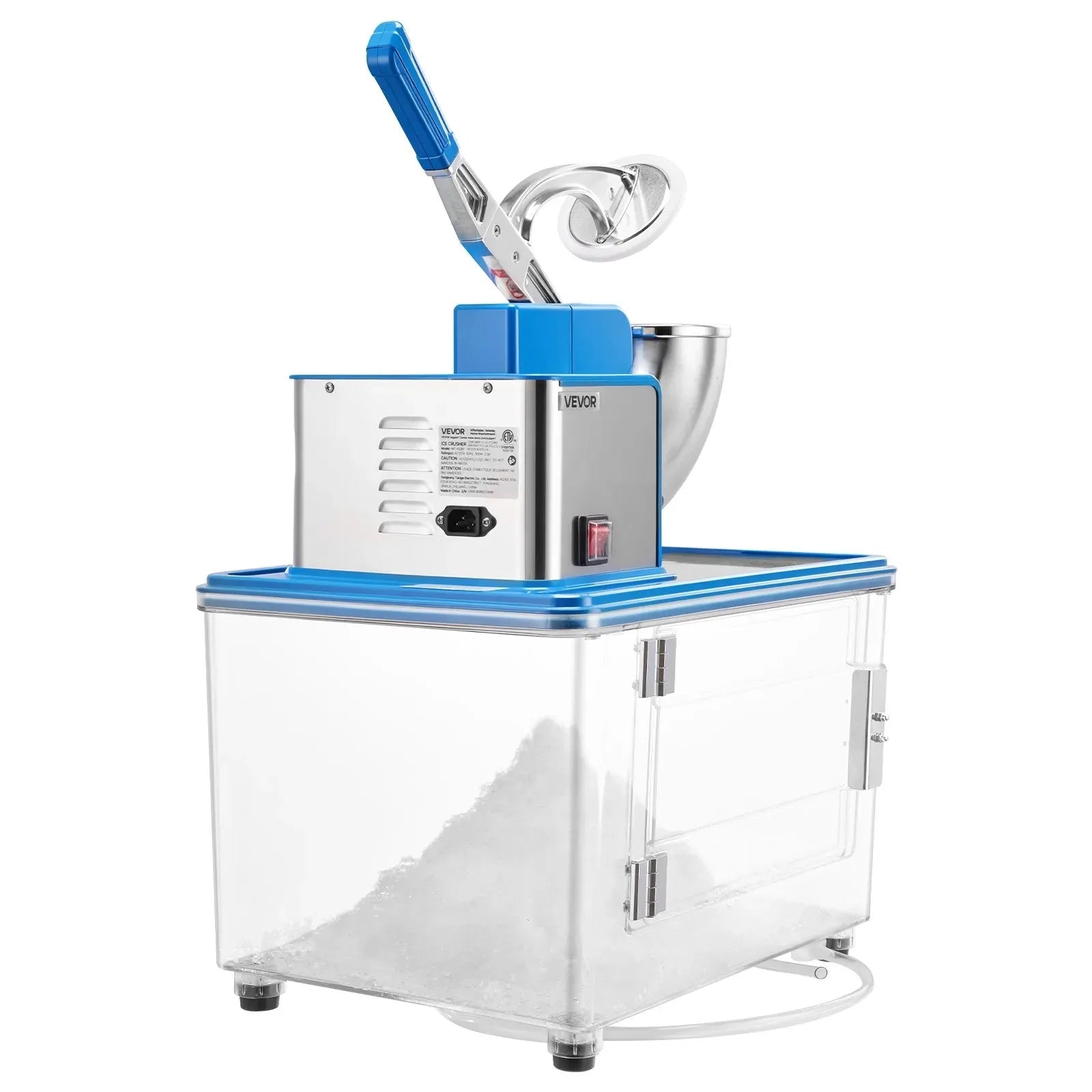 VEVOR Commercial Ice Crusher 661LBS/H, 350W Electric Snow Cone Machine with 4 Blades, 2000RPM Stainless Steel Shaved Ice Machine with 11 Gal Crushed-Ice Box