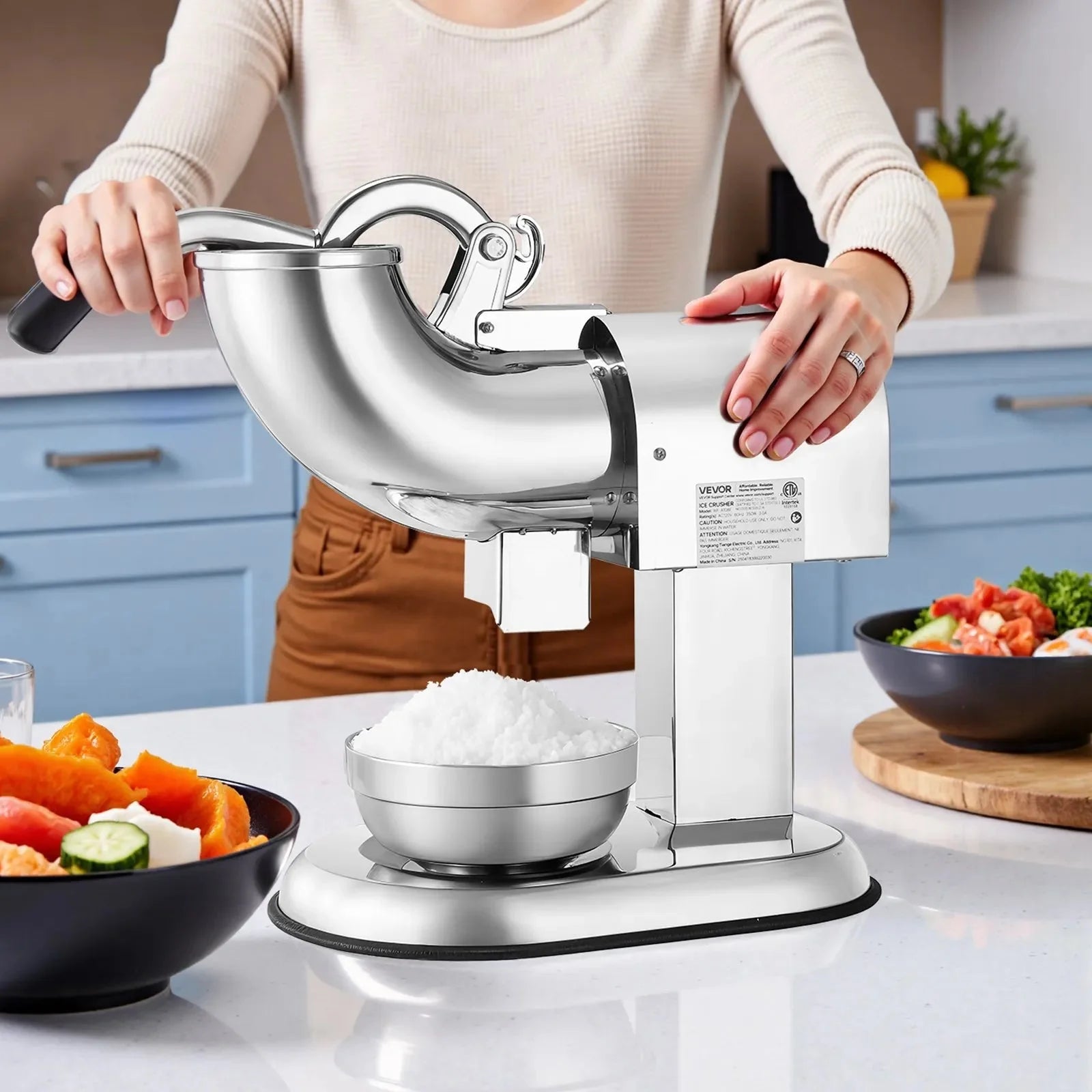 VEVOR Ice Crusher Machine, 440lbs Per Hour Electric 4 Blades Snow Cone Maker, All Stainless Steel Shaved Ice Machine with Bowl and Cover, 350W 1400RPM Ice-Shaver for Home and Commercial Use, Silver