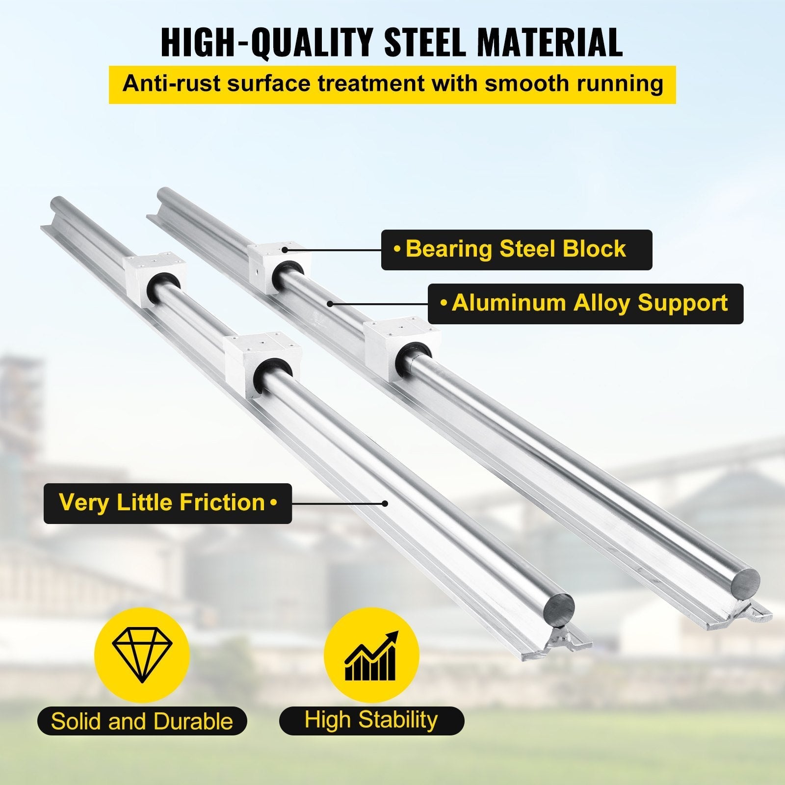 VEVOR 2PCS Linear Rail 0.78-47 Inch, Linear Bearings and Rails with 4PCS SBR20UU Bearing Block, Linear Motion Slide Rails for DIY CNC Routers Lathes Mills, Linear Slide Kit fit X Y Z Axis