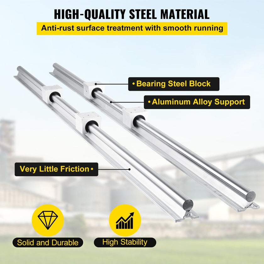 VEVOR 2PCS Linear Rail 0.78-47 Inch, Linear Bearings and Rails with 4PCS SBR20UU Bearing Block, Linear Motion Slide Rails for DIY CNC Routers Lathes Mills, Linear Slide Kit fit X Y Z Axis