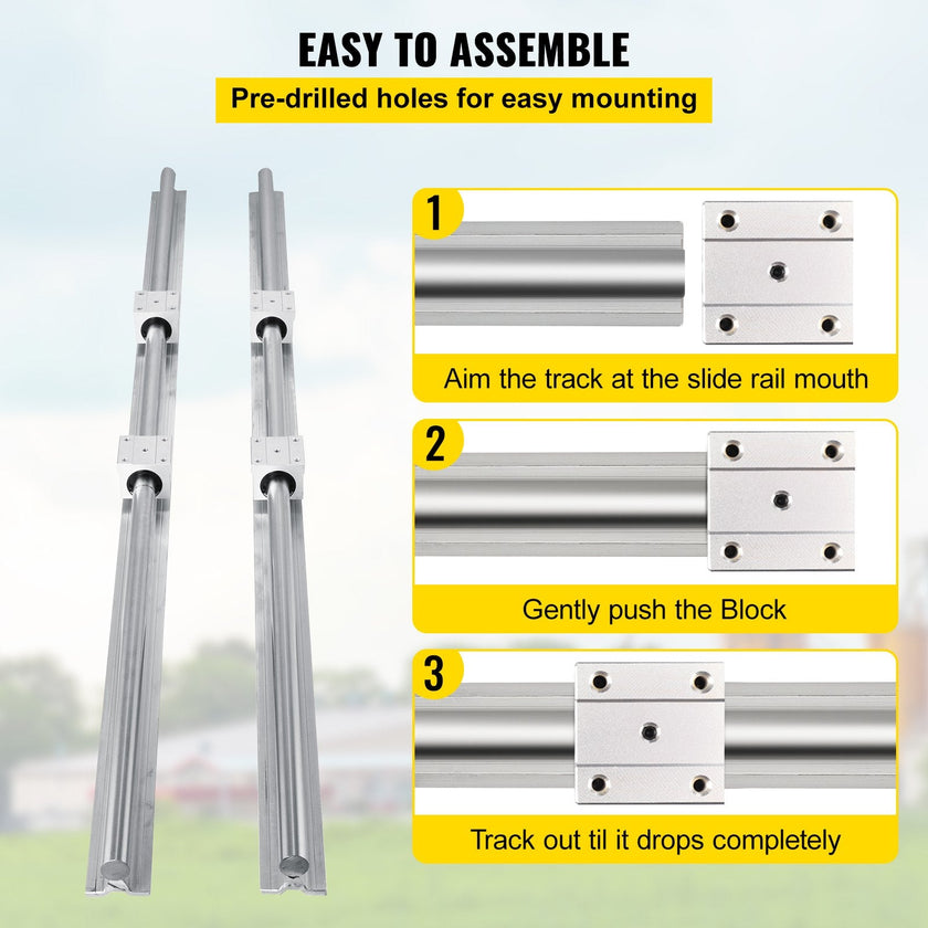 VEVOR 2PCS Linear Rail 0.78-47 Inch, Linear Bearings and Rails with 4PCS SBR20UU Bearing Block, Linear Motion Slide Rails for DIY CNC Routers Lathes Mills, Linear Slide Kit fit X Y Z Axis