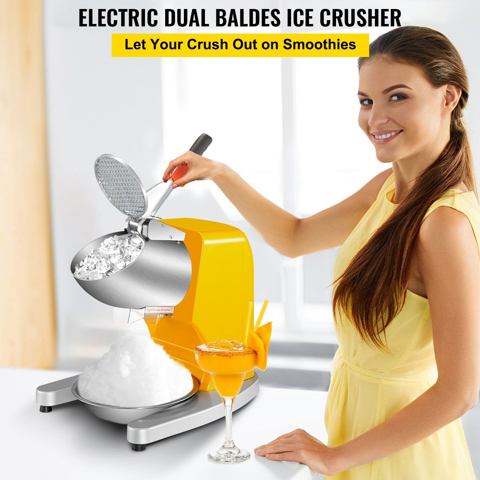 VEVOR Electric Ice Shaver Crusher, 210LBS/H Snow Cone Maker Machine w/ Dual Stainless Steel Blades, 300W 1450 RPM Shaved Ice Machine w/ Ice Plate & Additional Blade, for Home and Commercial Use, 110V