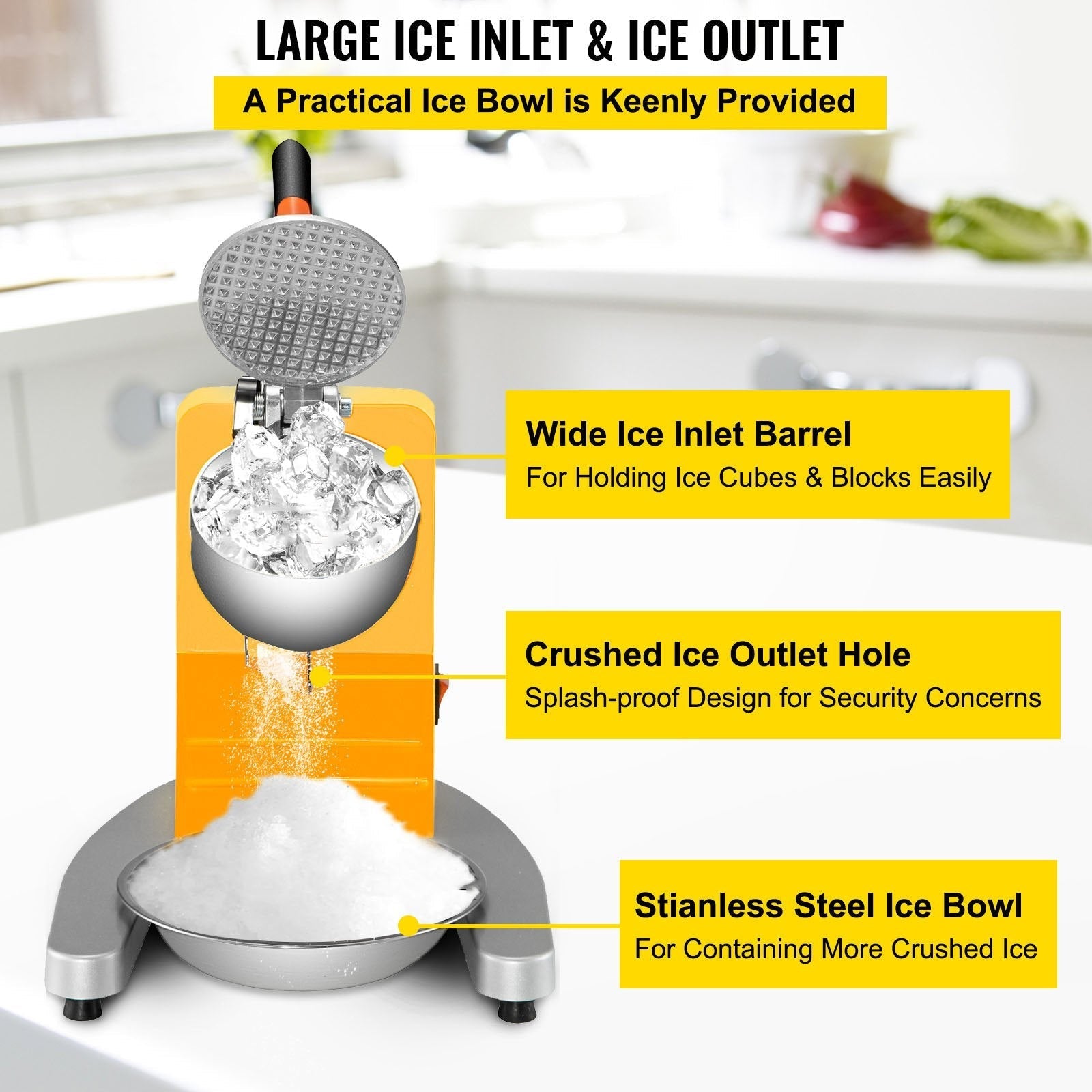VEVOR Electric Ice Shaver Crusher, 210LBS/H Snow Cone Maker Machine w/ Dual Stainless Steel Blades, 300W 1450 RPM Shaved Ice Machine w/ Ice Plate & Additional Blade, for Home and Commercial Use, 110V