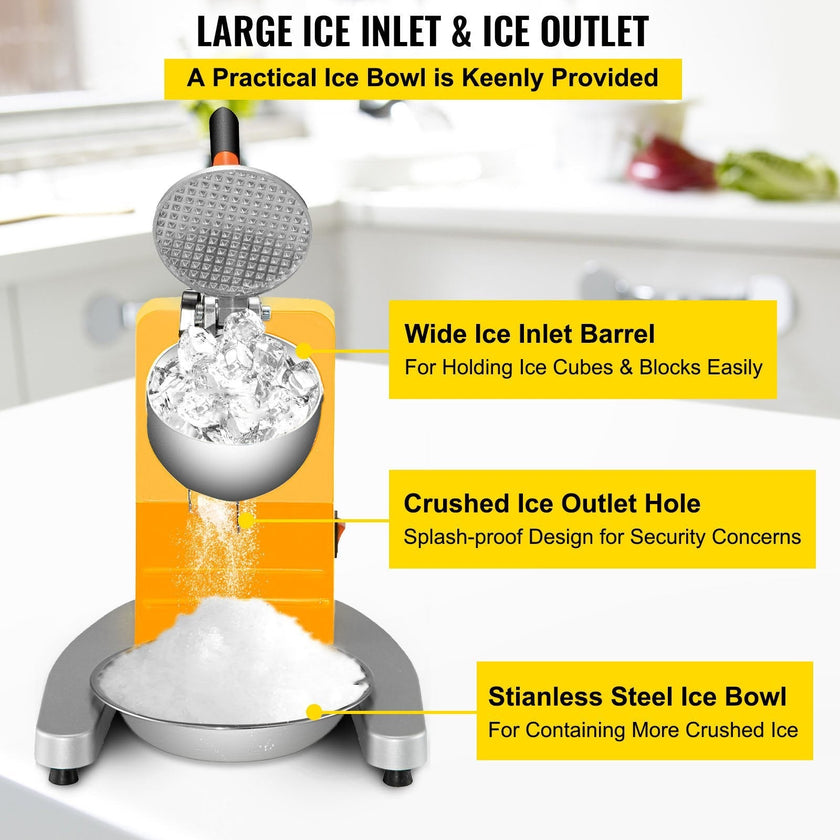VEVOR Electric Ice Shaver Crusher, 210LBS/H Snow Cone Maker Machine w/ Dual Stainless Steel Blades, 300W 1450 RPM Shaved Ice Machine w/ Ice Plate & Additional Blade, for Home and Commercial Use, 110V
